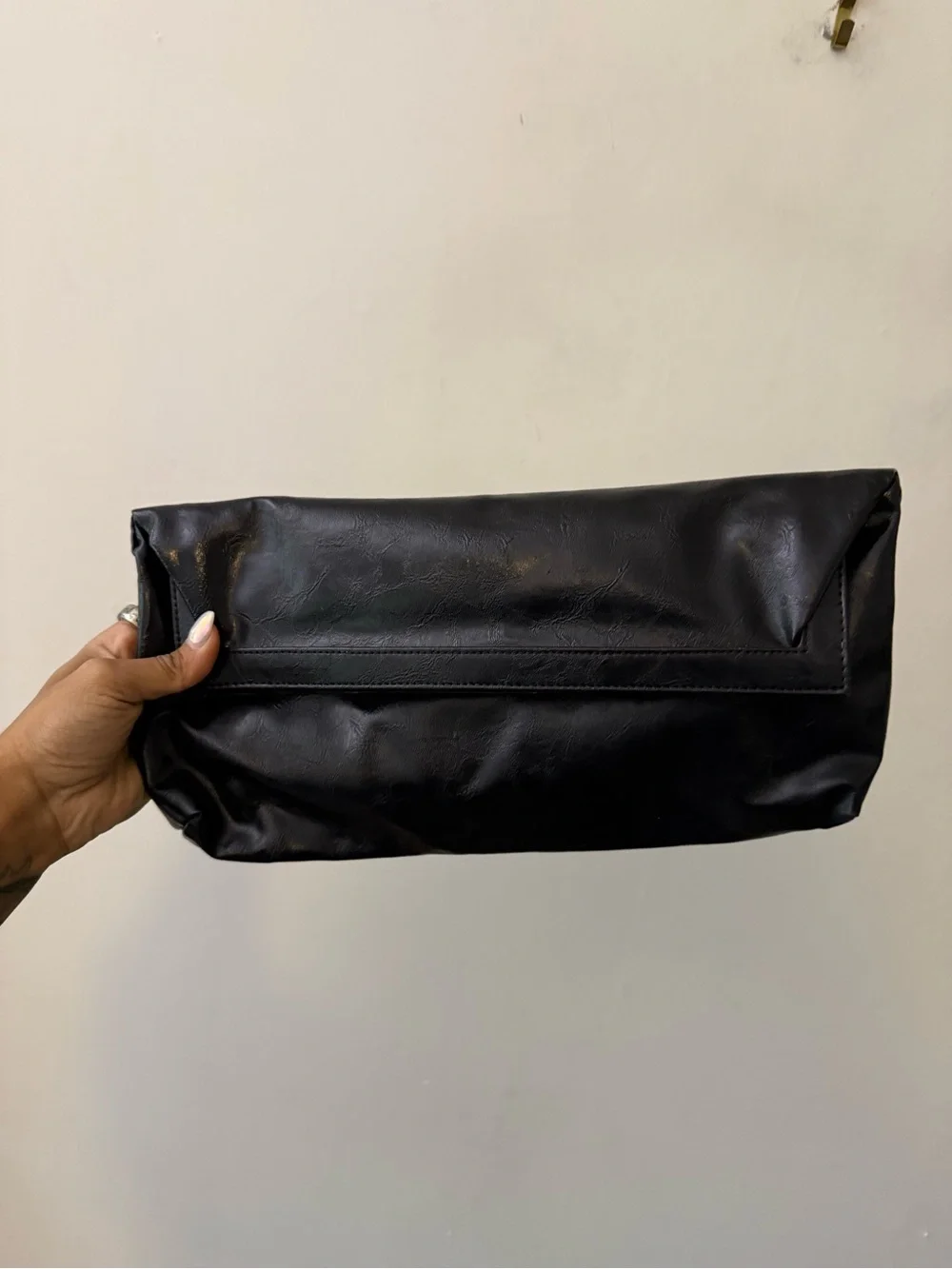 Shiraleah Black Leather Fold Over Clutch Pouch